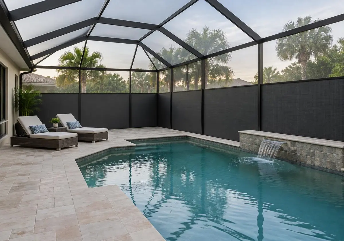 Privacy screen on a pool cage